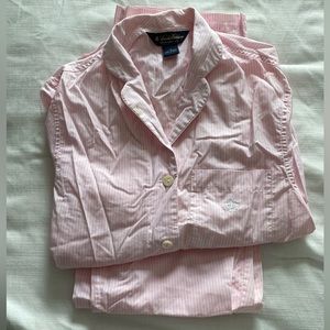 Brooks Brothers Pink White Stripe Long Sleeve Button Up and Pants Pajama Set XS